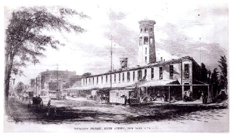 drawing of the original firetower and market