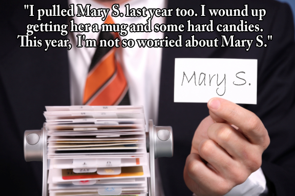 I pulled Mary S. last year too. I wound up getting her a mug and some hard candies. This year, I'm not so worried about Mary S.