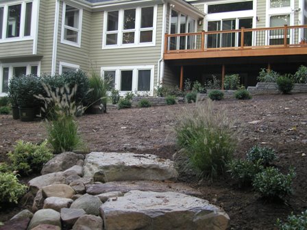 Top view of steps with plants being placed