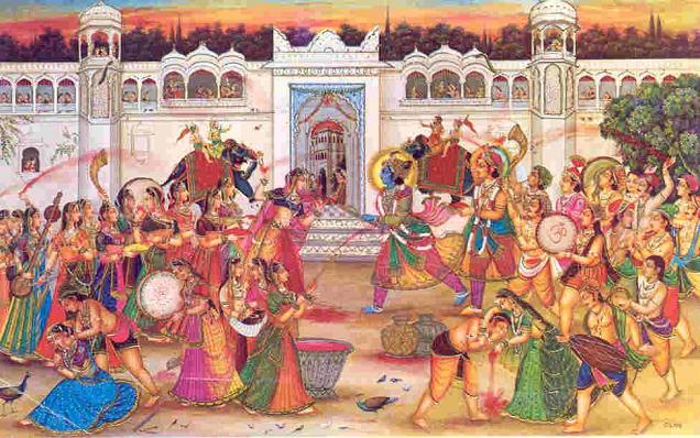 Radha and Krishna playing Holi