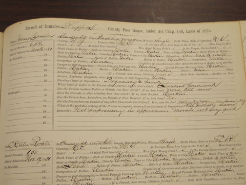 picture of a page in the Record of Inmates from 1881